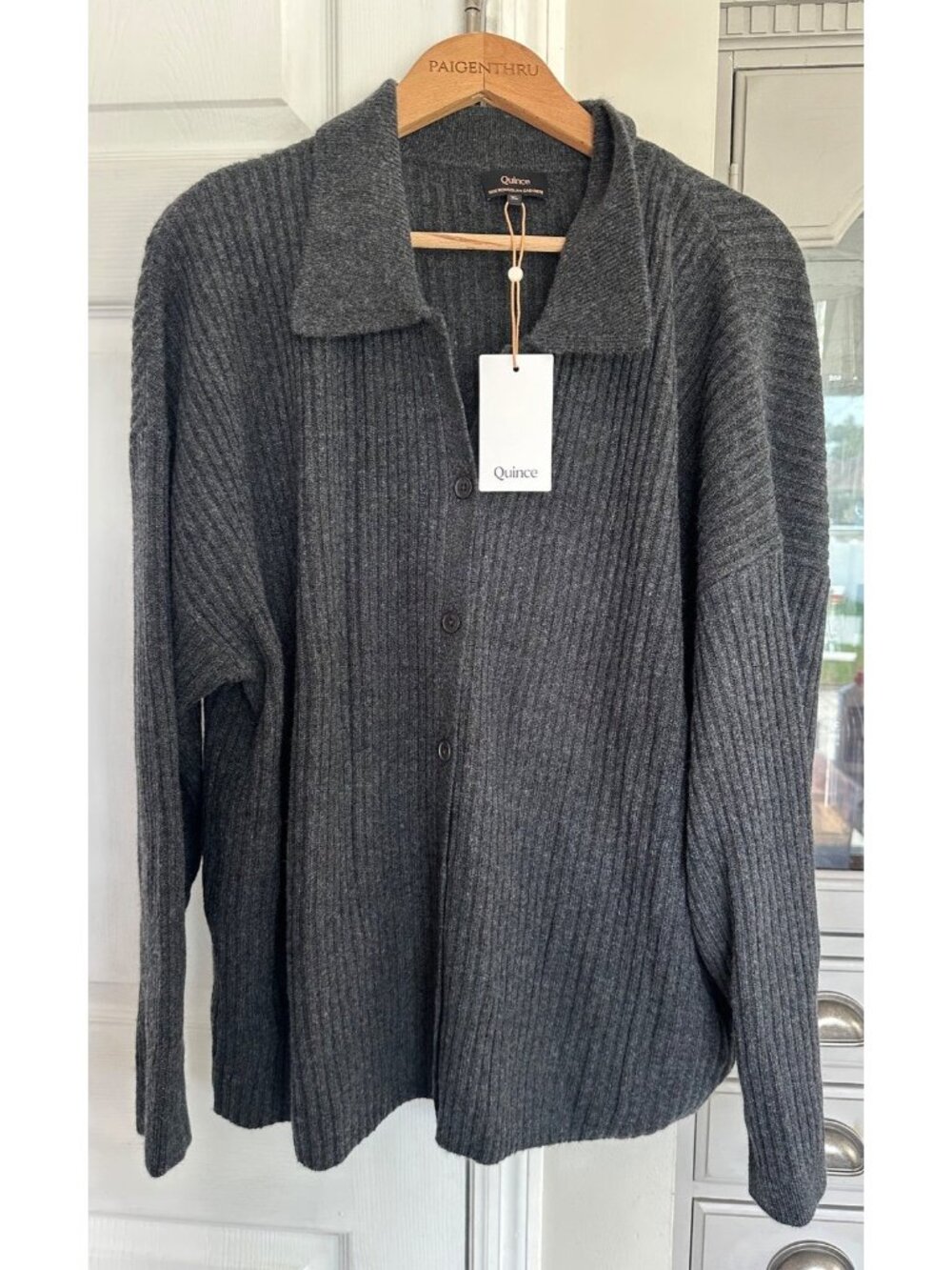 Quince XL Grey Mongolian Cashmere Wide-Rib Oversized Collared Cardigan NEW - Picture 2 of 8